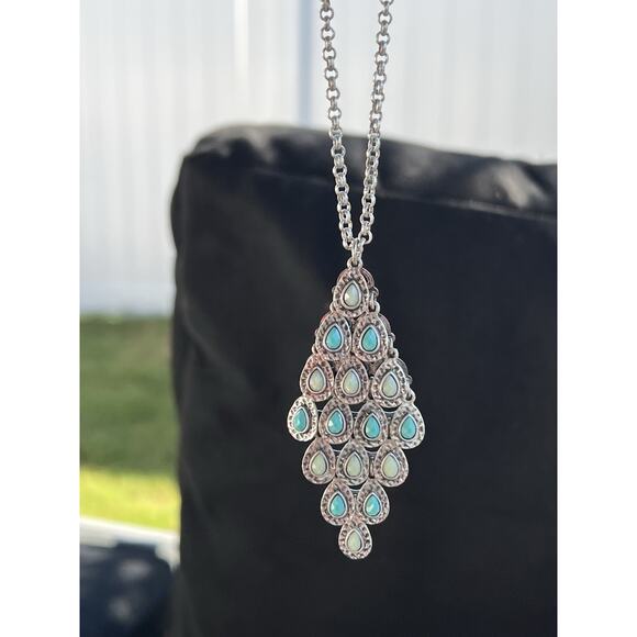 Lucky Brand Boho Necklace Y2K Silver Tone Tear drops Charms 15.5” Drop LONG - Picture 3 of 6